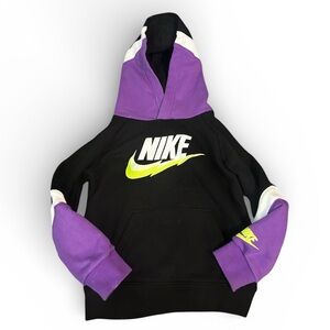 Nike Boys Hoodie Size 3T Black Purple Neon Swoosh Pullover Sweatshirt